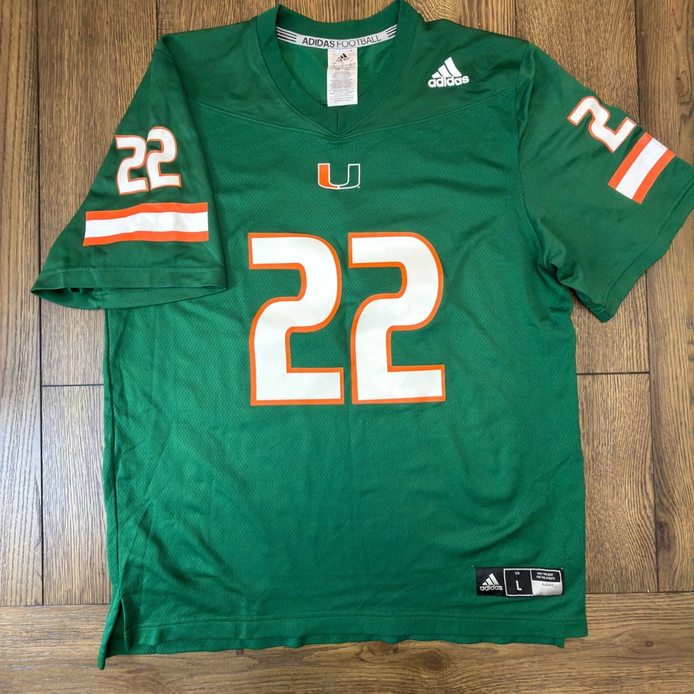 Adidas Miami Hurricanes Graves Jr 22 Football Jersey Mens Large Green Climalite
